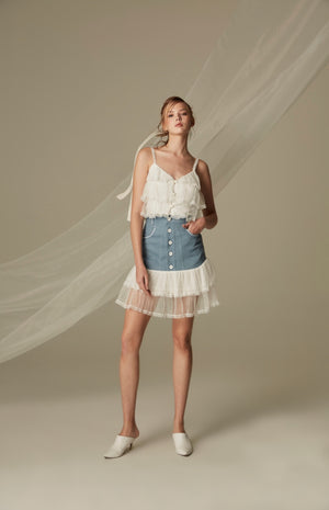 SK007JEHL24_ruffle lace jean skirt