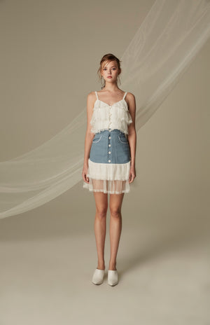 SK007JEHL24_ruffle lace jean skirt