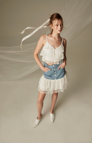 SK007JEHL24_ruffle lace jean skirt