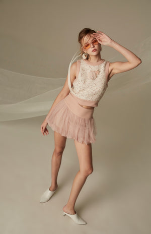 SK010PKHL24_pinky tulle balloon skirt